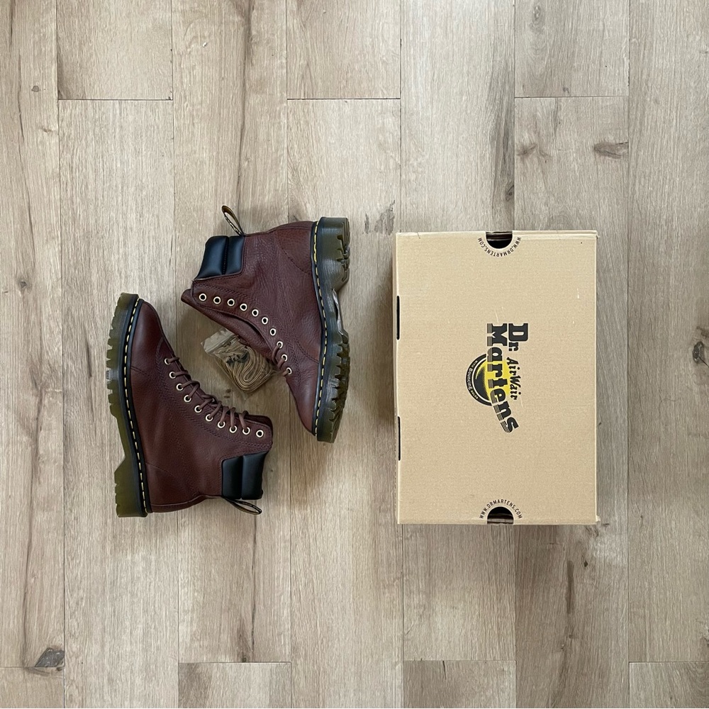 Dr. Martens Unisex Santo Dark Brown Black Grizzly Leather Combat Boots 24969201